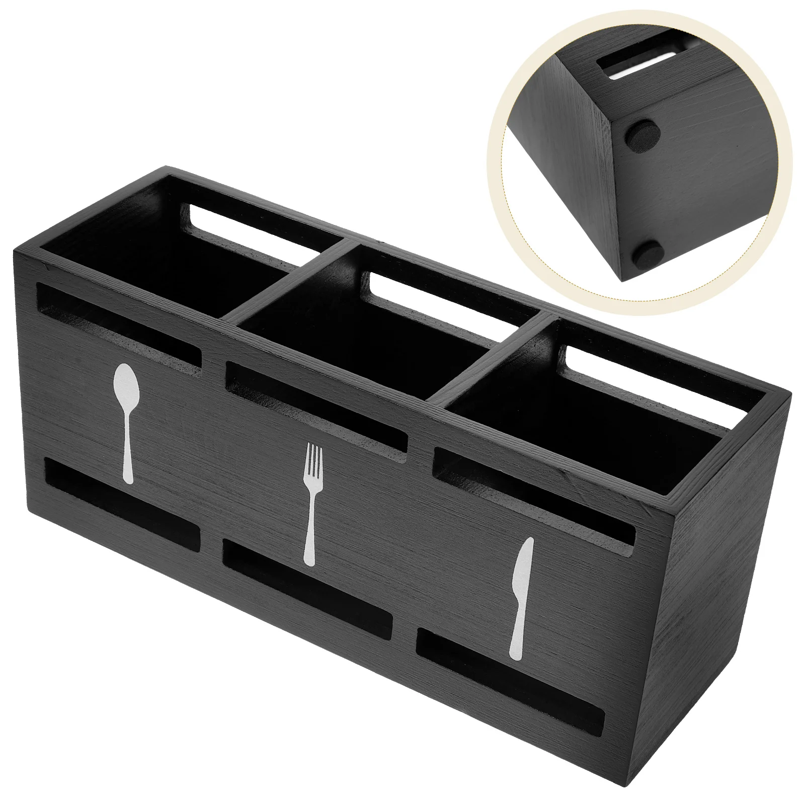 

Wooden Organizer 3-Section Countertop Storage For Knives Forks Spoons Chopsticks Kitchen Utensil Holder Tableware Rack Large