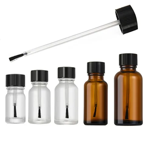 Botellas de esmalte de uñas recargables ámbar/transparente, 5ml, 10ml, 15ml, 20ml, 30ml, envases de almacenamiento de retoque con tapa de cepillo, contenedor para manualidades DIY