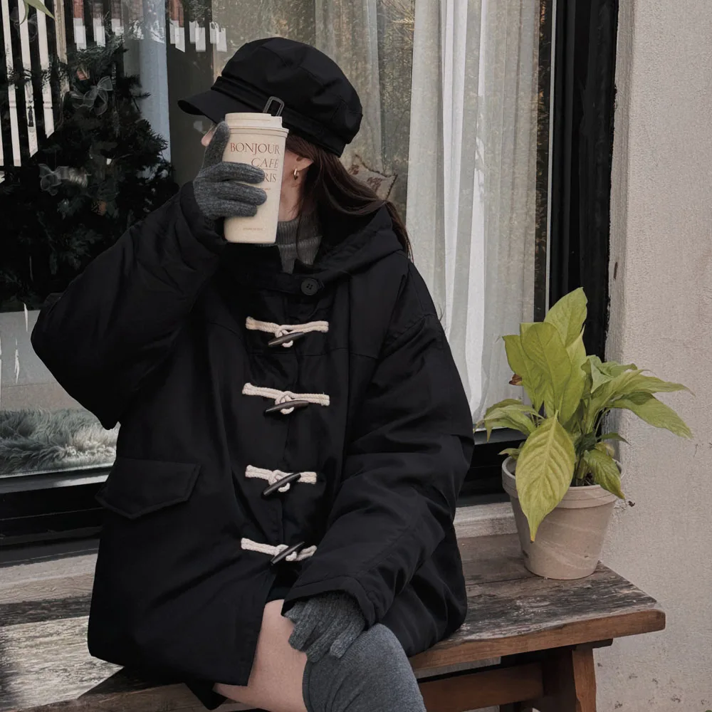 

Women's Cotton Jaet Coat Chic Winter Faionable Loose Casual Button Warm Hooded Top Commute Sle Long Sve Regular Length