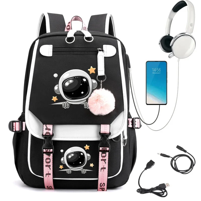 

Cute Cartoon Astronaut Print School Bag for Student Girls Laptop Backpack Usb Charging Teens Travel Bagpack