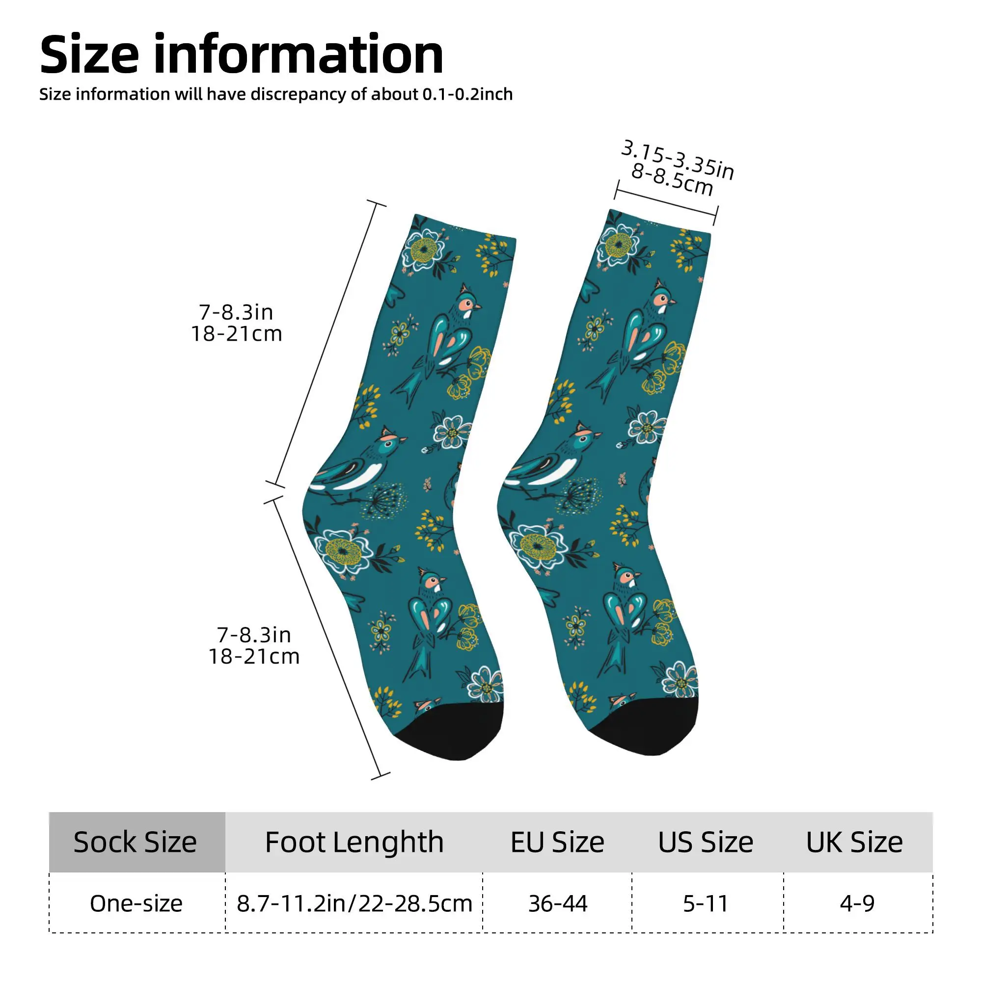 1pc Spring Floral Pattern with Birds Printed Men's Socks  Novelty Hip Hop Harajuku Pattern Crew Sock Casual Gift