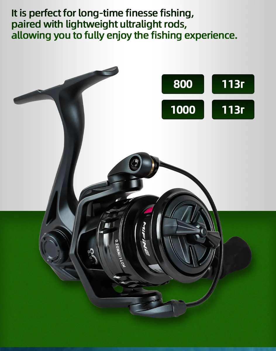 Mifine WREN NANO ULTRALIGHT SPINNING REEL Größe 800/1000 Hochgeschwindigkeits-Übersetzungsverhältnis 5,2:1 Max Bremskraft 4KG 5+1BB Angelrolle Forelle Barsch – Detail 10