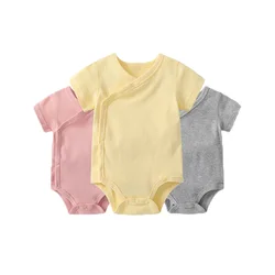 0-3 Months Newborn Baby Onesies Solid Color Cotton Bodysuit Slant Open Button Soft Infant Casual Bebe Clothes For Baby Boy Girl
