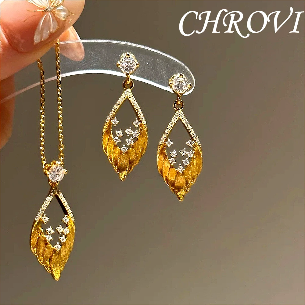 Exquisite 925 sterling silver vintage gold feather pendant necklace, high-end wing diamond fringed earrings, pendant for women