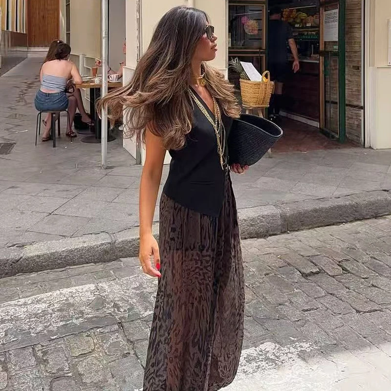 HXAO 2025 Women's Pants Animal Print Wide Pants Autumn Ladies Vintage Baggy Lantern Trousers Y2K Pleated Oversize Wide Leg Pants