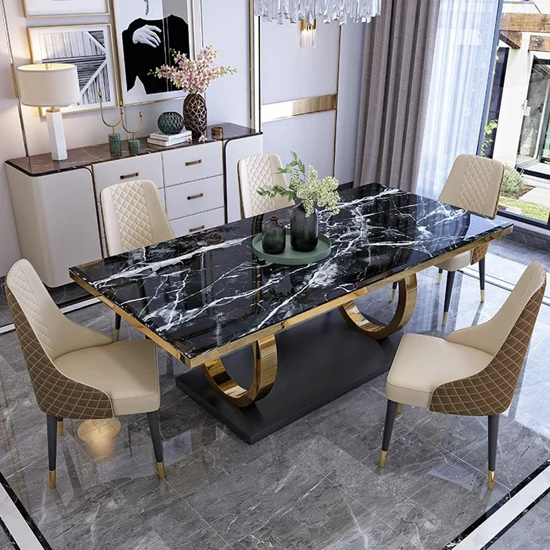 -Modern luxury nordic rectangular marble dining tables 4 6 8 seater dinning table with chairs set dining room furniture view 4