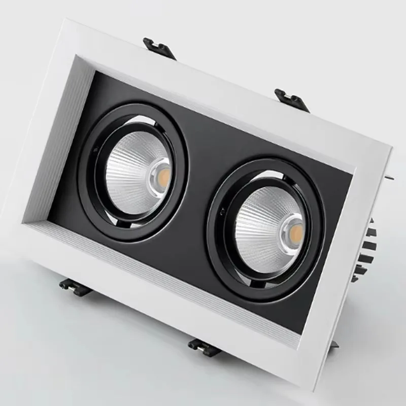 Double Head Spotlight Light Emitting Diode Recessed Ceiling Grille Light Rectangular Ceiling Decorative Light
