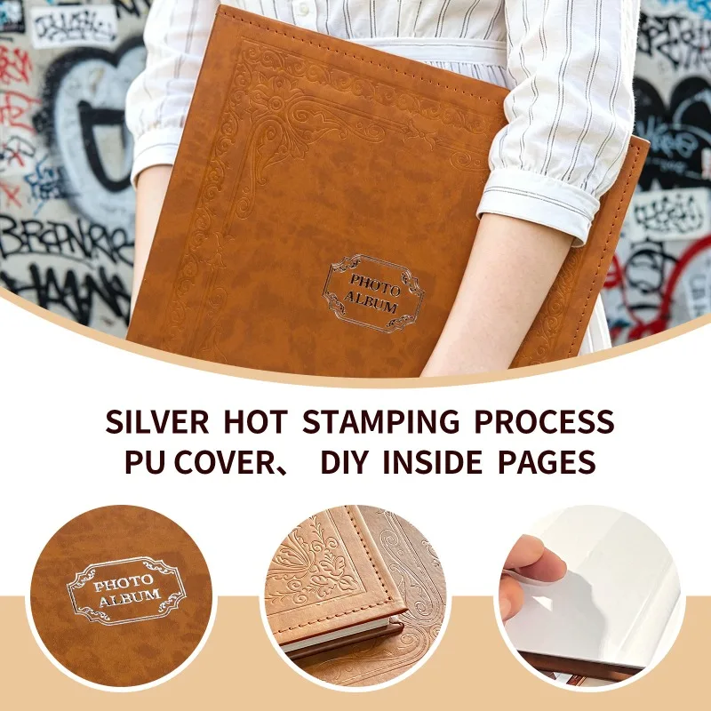 20/30Sheets PU Leather Large Scrapbook Album Vintage Hot Stamping for Room Decor Wedding Travel Family Graduation Memory Photos