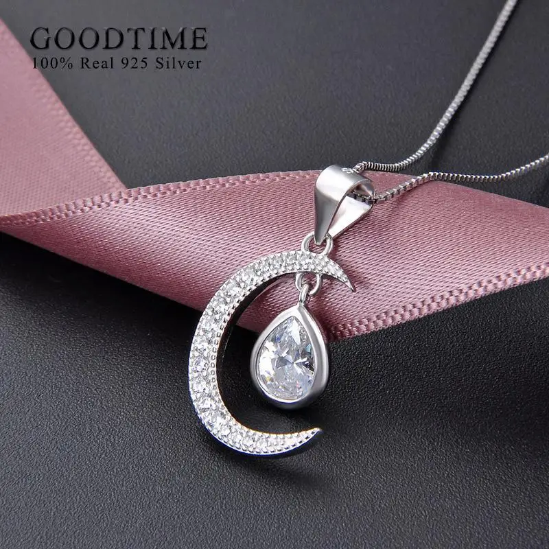 Fashion Women Necklace Pure 100% 925 Sterling Silver Moon Waterdrop Zircon Jewelry Clavicular Chain Wedding Gift For Bride