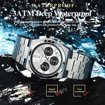 POEDAGAR Top Business Men's Watch Chronograph Date Stainless Steel Classic Man Clock Waterproof Luminous Quartz Watches For Men 3