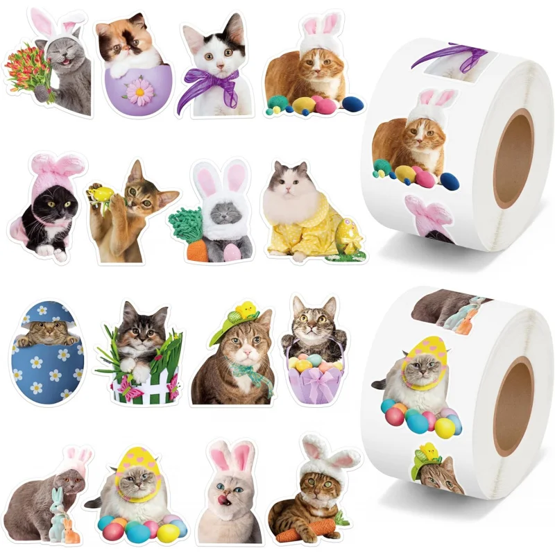 

500 шт., праздничные наклейки с изображением кота для детей, самоклеящиеся наклейки для пасхальных вечеринок, конверт для рукоделия, любитель кошек