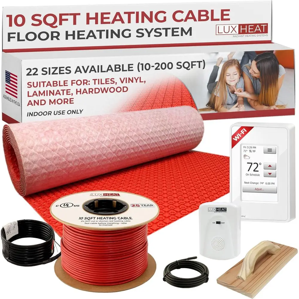 10sqft Electric Radiant Floor Heating System - 120v Heated Floor System Includes WiFi Programmable Thermostat w/GFCI, Uncoupling