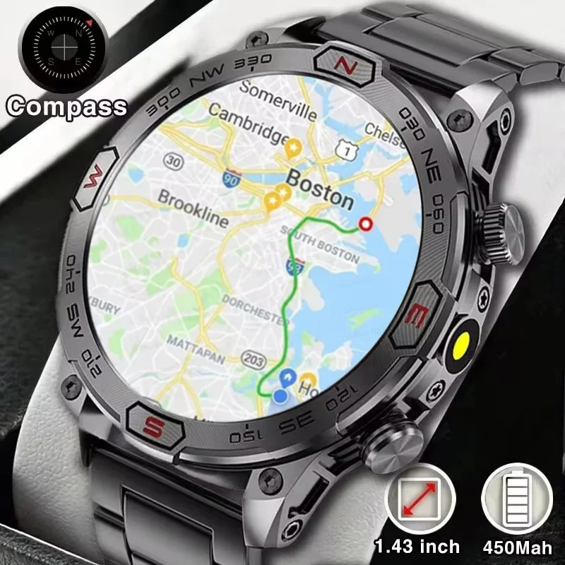 2025 nuevo reloj inteligente militar al aire libre GPS para hombres pantalla AMOLED HD frecuencia cardíaca presión arterial Bluetooth llamada relojes inteligentes impermeables