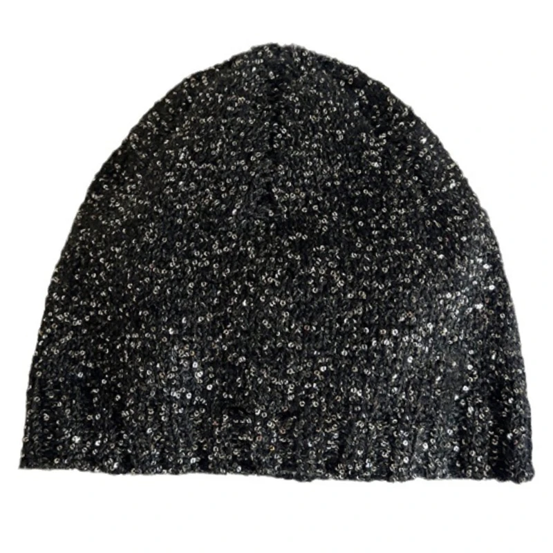 Cool Black Sequins Party Hat Breathable Skull Hat Party Bonnet Knit Hat Drop shipping