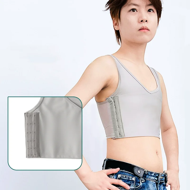Side-Button V-Neck Breast Binder Vest Corset Crop Top Bandage Bralette Trans Slim Corset Bra Undershirt Shaper Flatten Chest 4Xl