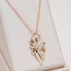 Kinel Luxury 585 Rose Gold Color Crystal Flower Pendant Necklace for Women Shiny Natural Zircon Accessories Daily Fine Jewelry