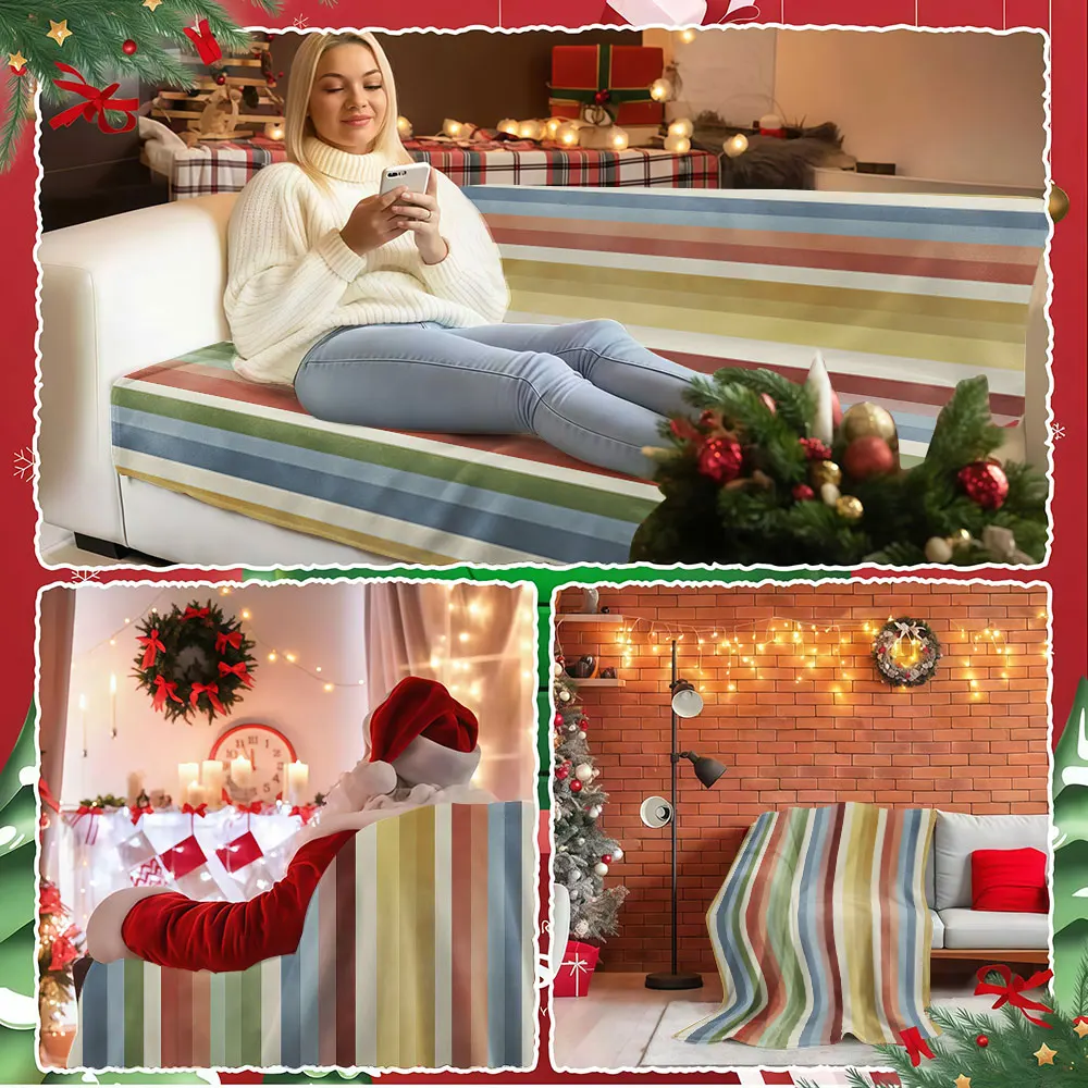 Vintage Multicolor Stripes Winter Summer Flannel Blanket Throw Fleece Soft Fuzzy Plush Cozy Fleece Blankets for Sofa Ideal Gifts