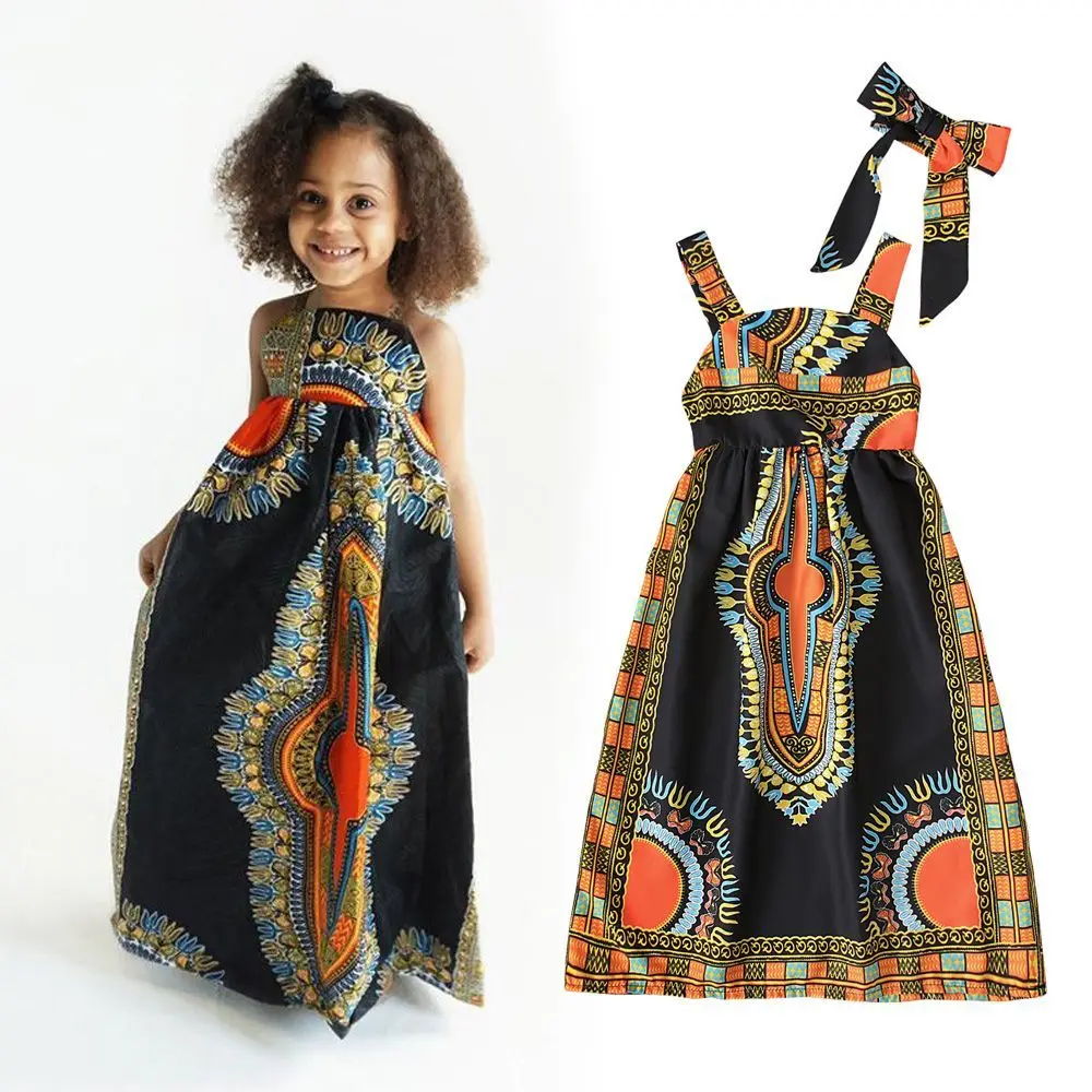 2026 New Spring Summer Girls Dress Bohemian Colorful Strap Flower Design Fashion Printed Casual Dress