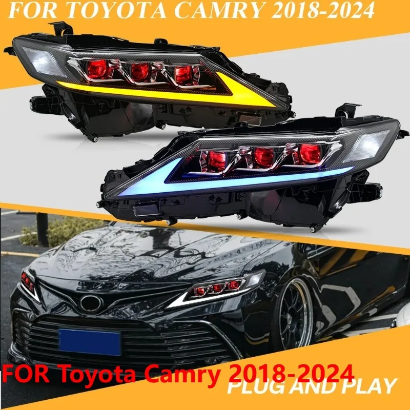 

Pair Red Devil Eye LED Headlights For Toyota Camry 2018-2024 Upgrade Front Lamps