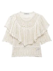 KAOPU ZA Women with ruffles open-knit romantic top sexy o-neck short sleeve female pullover chic tops