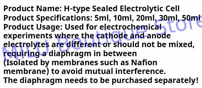 Célula eletrolítica selada tipo H com corpo de eletrodo fosco e copo pode ser equipada com membrana ionica