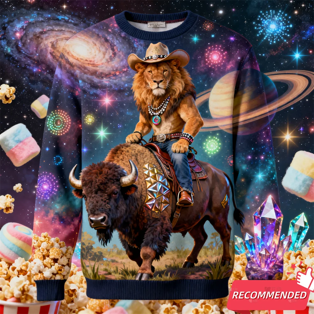 

Animal Ugly Xmas Sweatshirt For Women Clothes Interstellar Christmas Universe Lion Crocodile Xmas Sweaters Unisex Y2k Pullovers