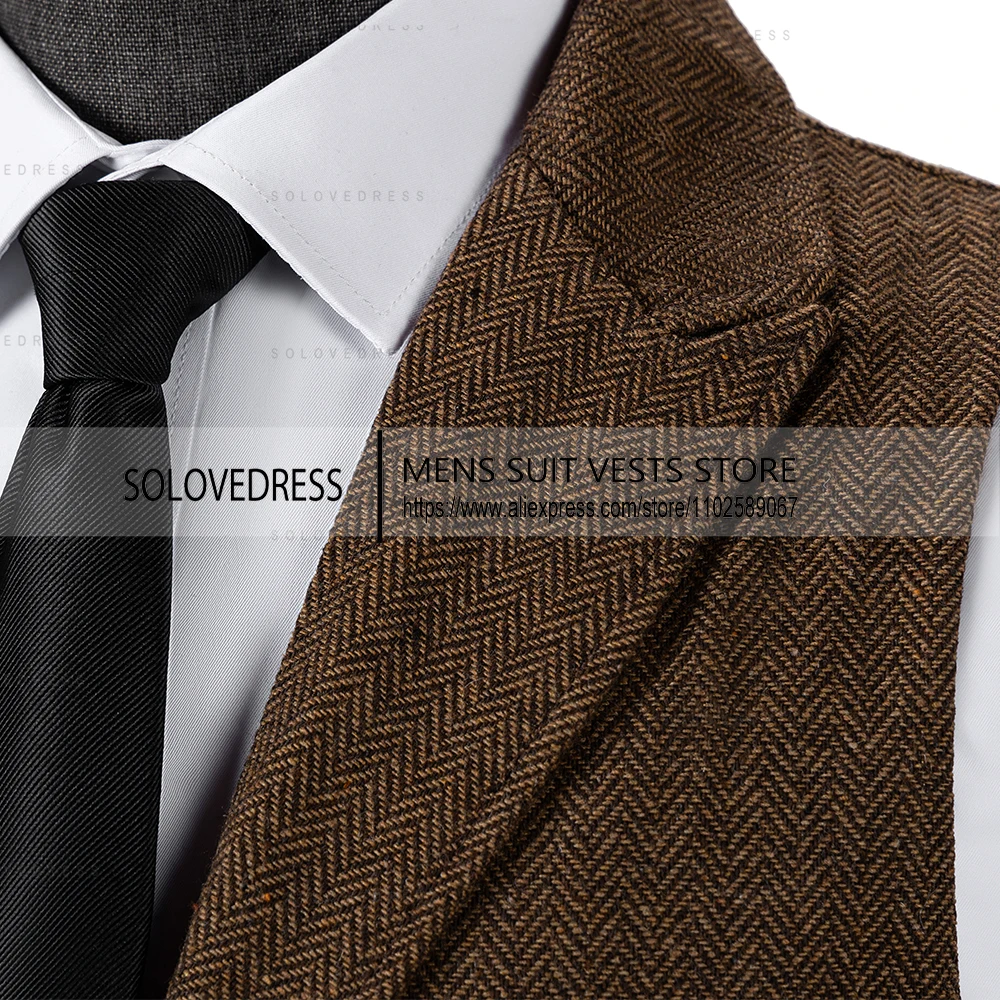 In Stock Mens Vests Tweed Herringbone Slim Fit Fashion Men's Suits Vests For Jacket Groomsmen  Waistcoat For Wedding