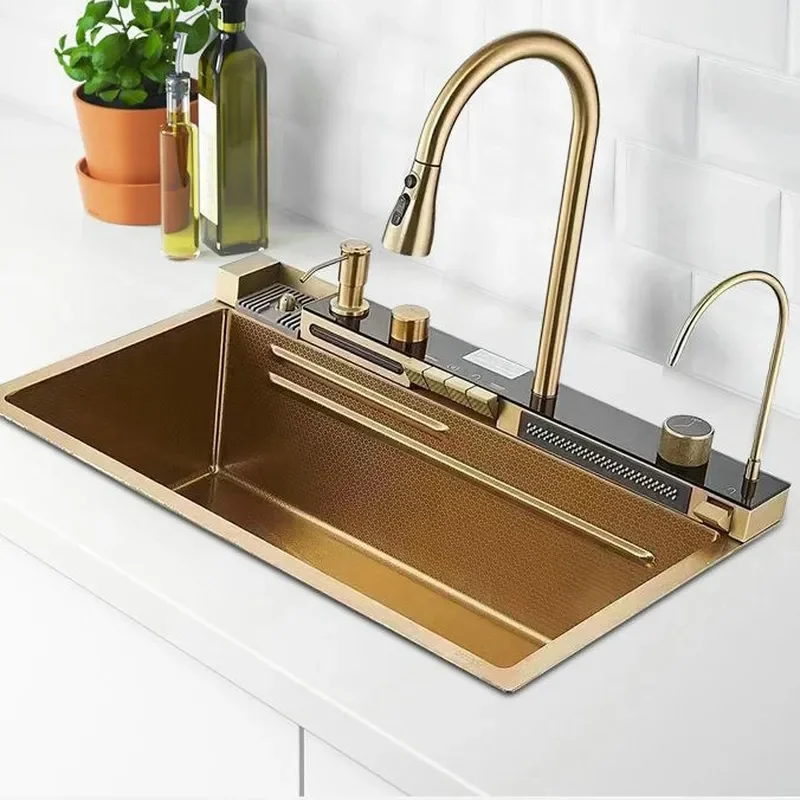 for Golden Whale Waterfall Sink Honeycomb Large Single Slot Multifunctional 304 Stainless Steel Vegetable Basin Kitchen