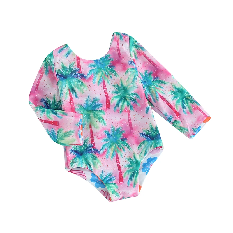 Baby Kids Girl Swimwear Floral Print Back Bandage Knot Cutout Monokini Swimsuits Bathing Suits Beachwear