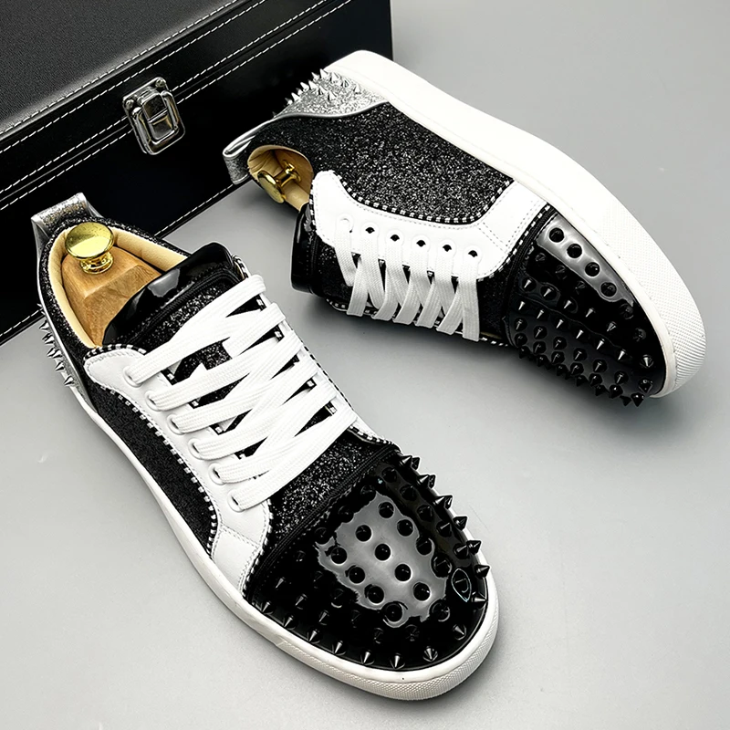 

Мужская мода панк хип-хоп платье с заклепками обувь на плоской подошве со шнуровкой обувь с шипами брендовые дизайнерские кроссовки с шипами индивидуальная обувь мужская