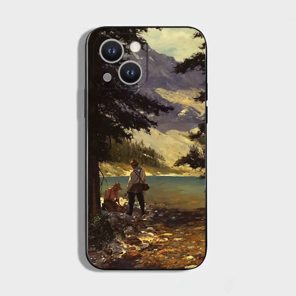 حافظة هاتف للصيد والصيد لهاتف آيفون 17,16,15,14,13,12,11 Plus,Pro Max,XS,X,XR,SE,Mini,8,7,غطاء أسود من السيليكون الناعم