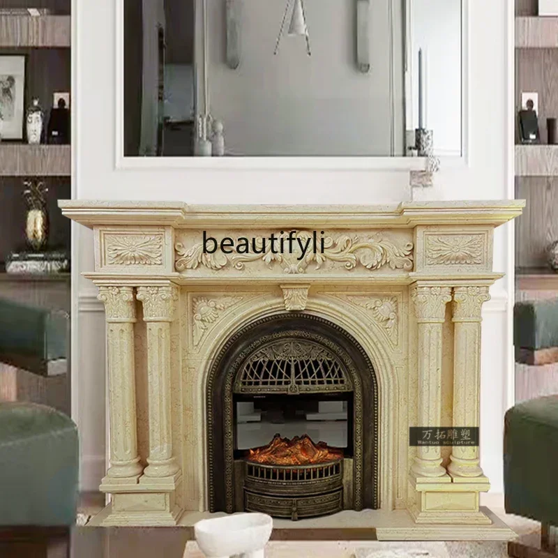 

Marble fireplace French European decorative cabinet Natural stone white marble stone carving fireplace B06