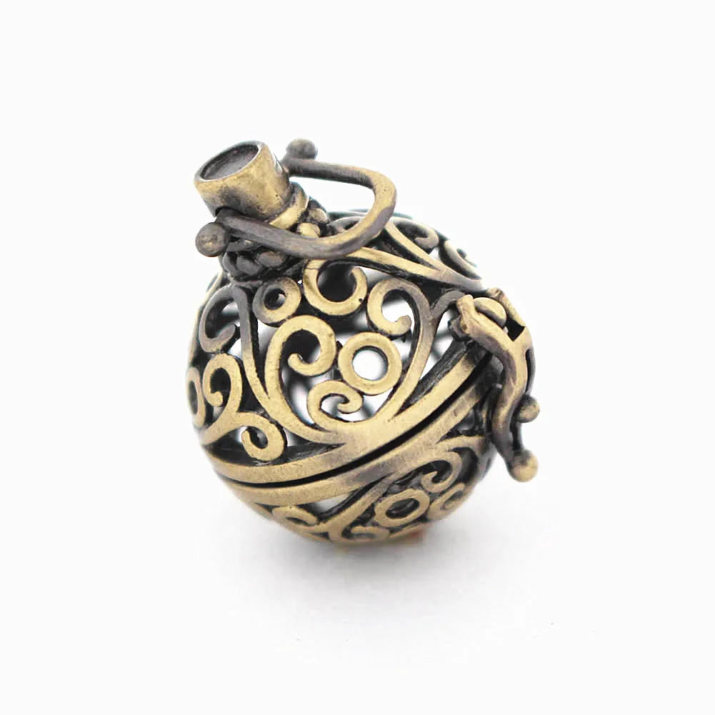5pcs DIY Jewelry Accessories Antique Bronze Hollow Cage Filigree Ball Box Essential Oil Diffuser Locket Pendants Findings