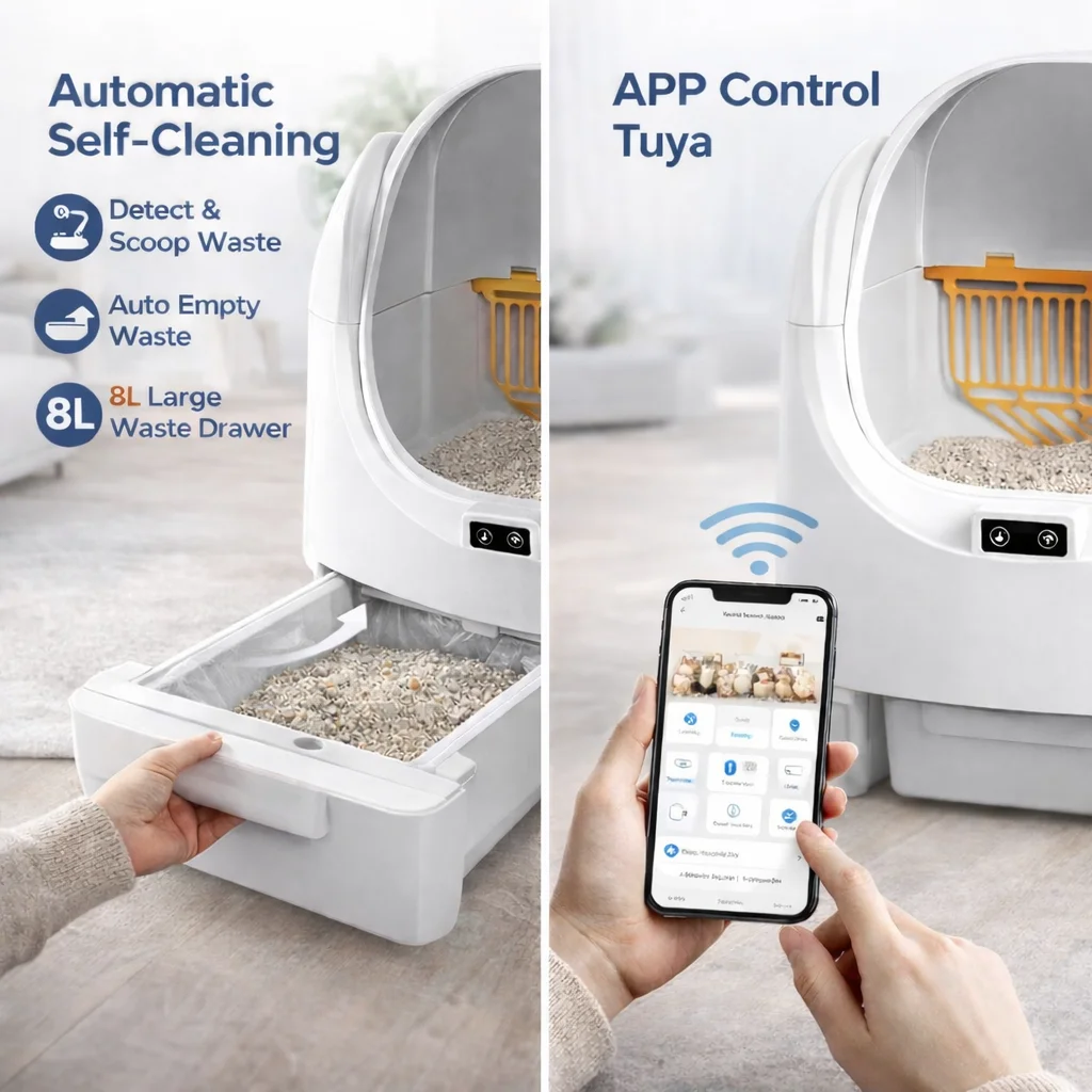 Automatic Self Cleaning Easy Clean Cat Litter Box Smart APP Control Large Capacity Safety Sensors Low Noise Odor Control