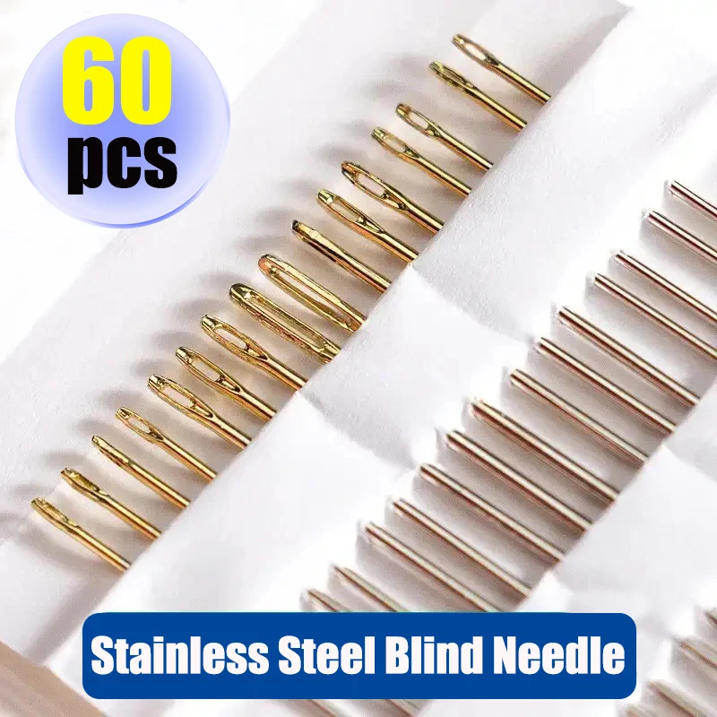 

12-60pcs Blind Needle Elderly Needle-side Hole Hand Home Sewing Stainless Steel Threading Needles Diy Jewelry Apparel Sewing