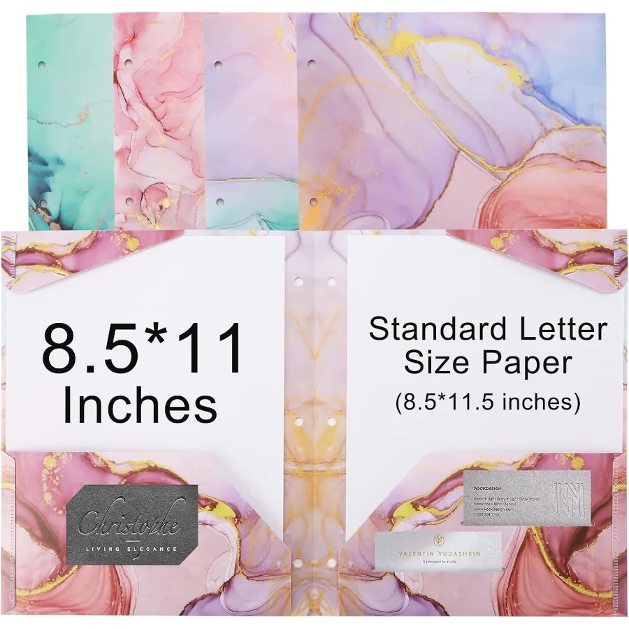 

Plastic Folders with Pots Decorative Folder Marble Colors Heavy Duty Plastic Two Pot File Folders Fits 3Ring Binders 4