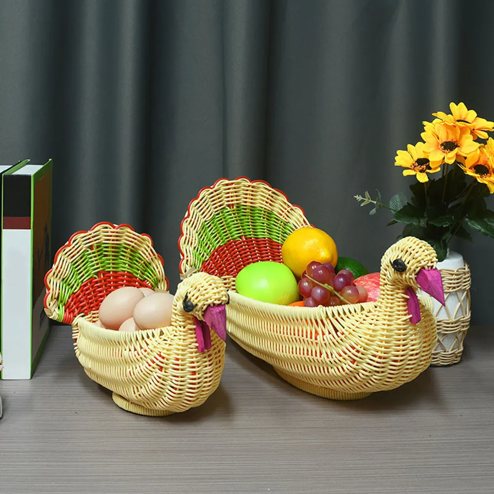 

Cartoon Chicken Woven Basket Large Capacity Storage Basket Imitation Rattan Bread Holder Fruit Snack Organizer Decorative Home