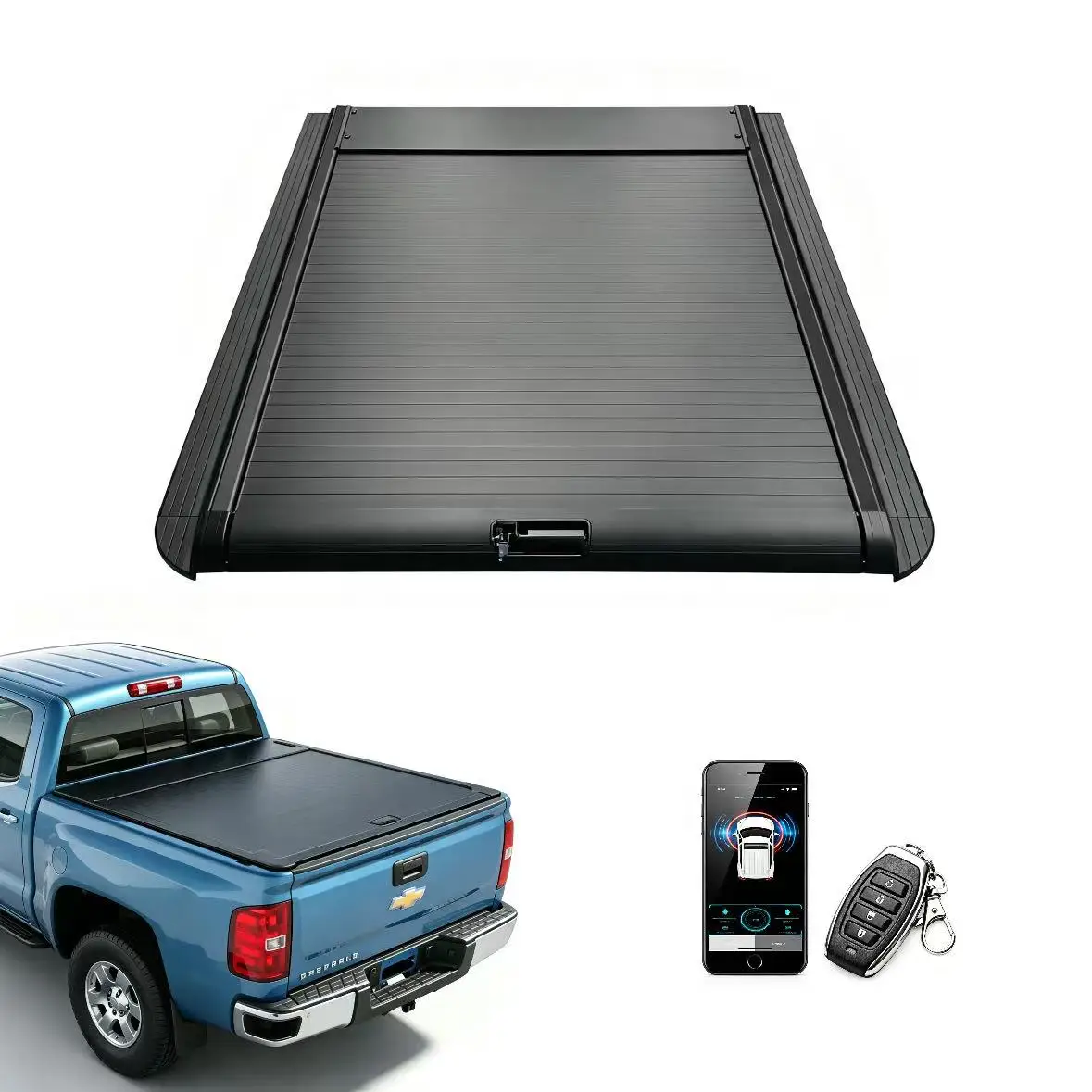 Electric Retractable Hard Tonneau Cover Aluminum Roller Shutter Lid For 5.8ft 6.5ft Chevy Silverado 1500 Short Bed Pickup Truck