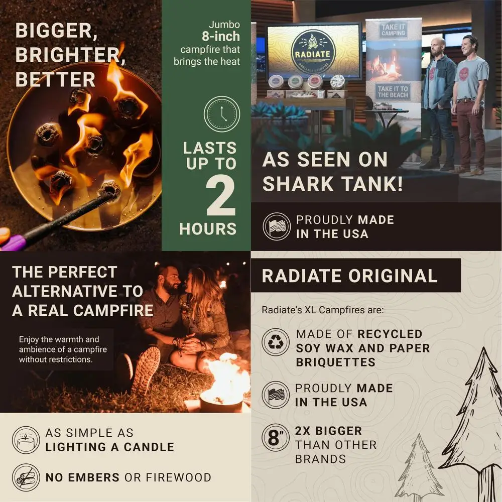 

Портативный очаг Dual XL 8 дюймов - горит до 2 часов, многоразовый для путешествий, кемпинга, патио, пляжа - идеальная альтернатива костру - U