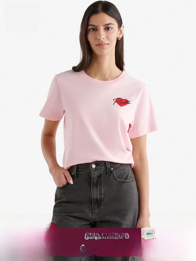 

Roots American Sle Summer New Women's Casual LOVE Cotton Thin ort Sve round Ne T-irt 380343 Comfortable Breathable