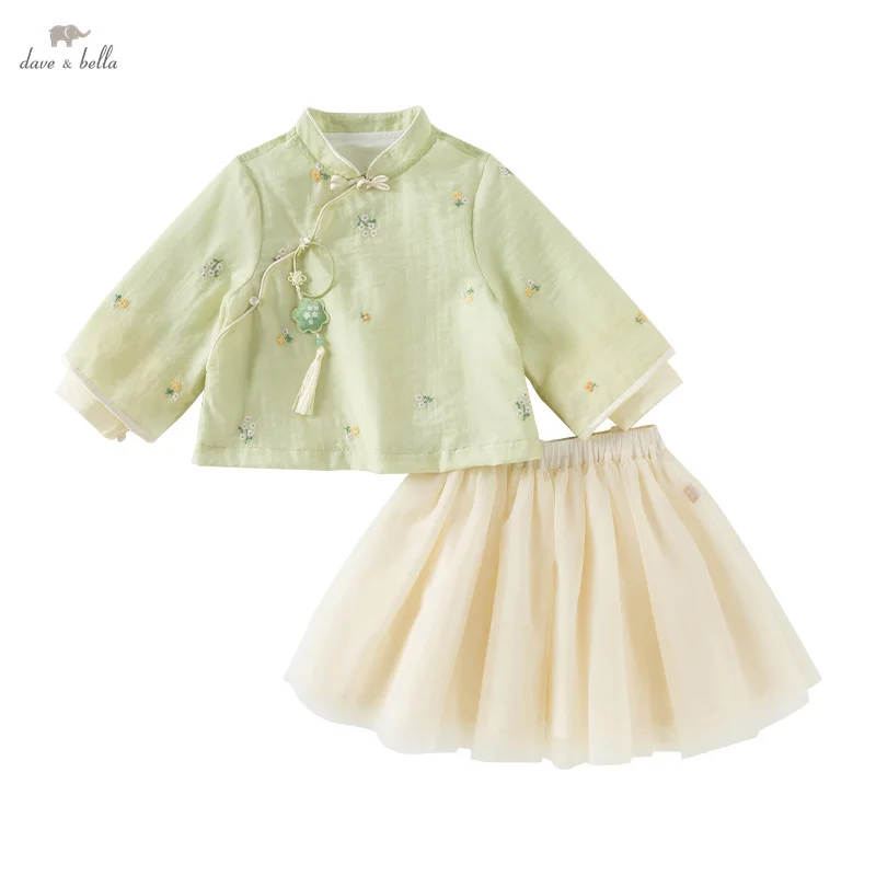 

Dave Bella Children Skirt Set Girls Baby Two-Piece Set 2025 Spring Gentle Floral Embroidery Mesh Skirt Elegant Party DB1251063