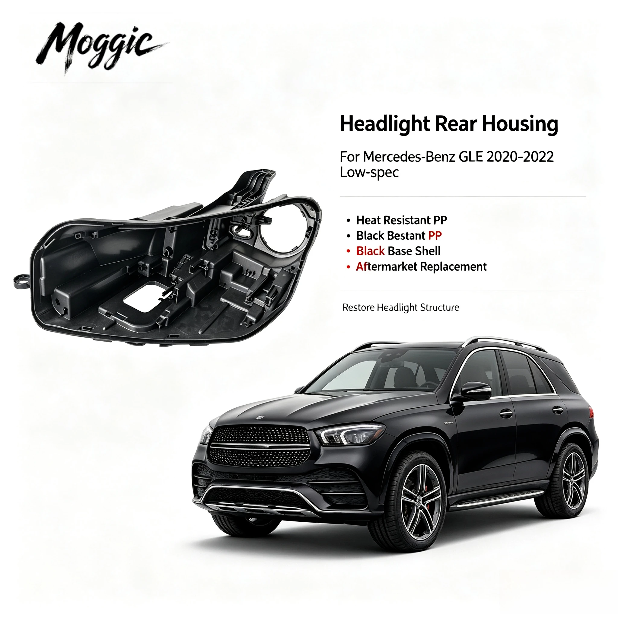 Moggic Headlight Lens Cover Compatible with 2020 2021 2022 Mercedes Benz GLE Class W167 GLE350 GLE400 GLE450 Left Right Side