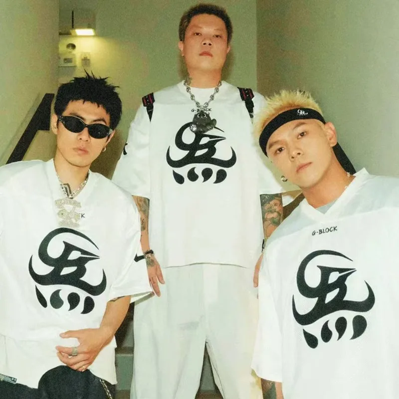 

G Block Limited Edition Breathable Festival T Shirt Oriental Script Print Unisex Cotton Summer Streetwear Party Short Sleeves