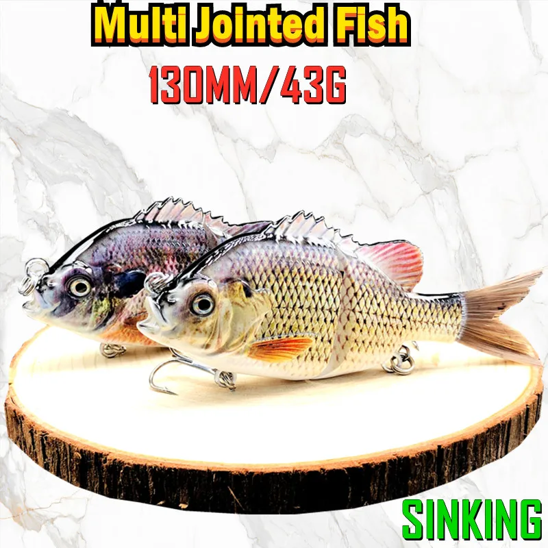 BATTLEBASS 2021 NEW 1PC SINKING Multi Jointed Panfish Bluegill Swimbaits Topwater Hard Bass Fishing Crank Lure 43g/13cm