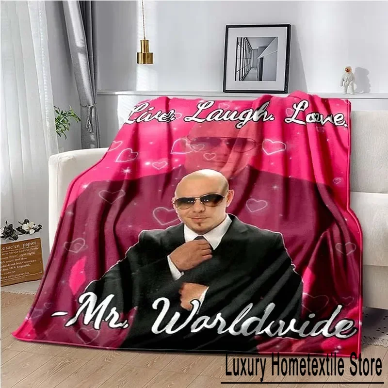 Throw Blanket Mr 305 Pitbull MR Worldwide Hippie Poster Printed Flannel Grain Towel Soft Plush Sofa Bed Fluffy Blanket