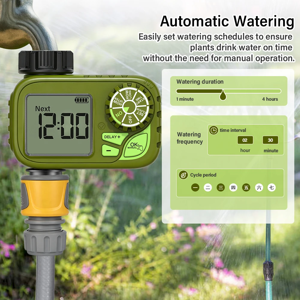 Garden Water Timer Automatic Irrigation Controller 21 Programs Rain Delay IPX6 Waterproof Digital Hose Timer for Lawn Drip