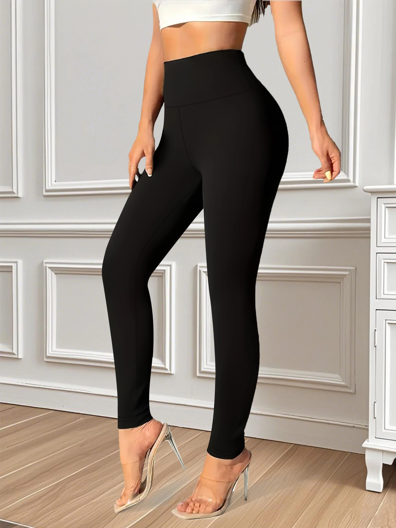 Women's High Waist Tight Pants - Elegant Solid Color Pants, Perfect Match for Spring, Summer, Autumn, Winter