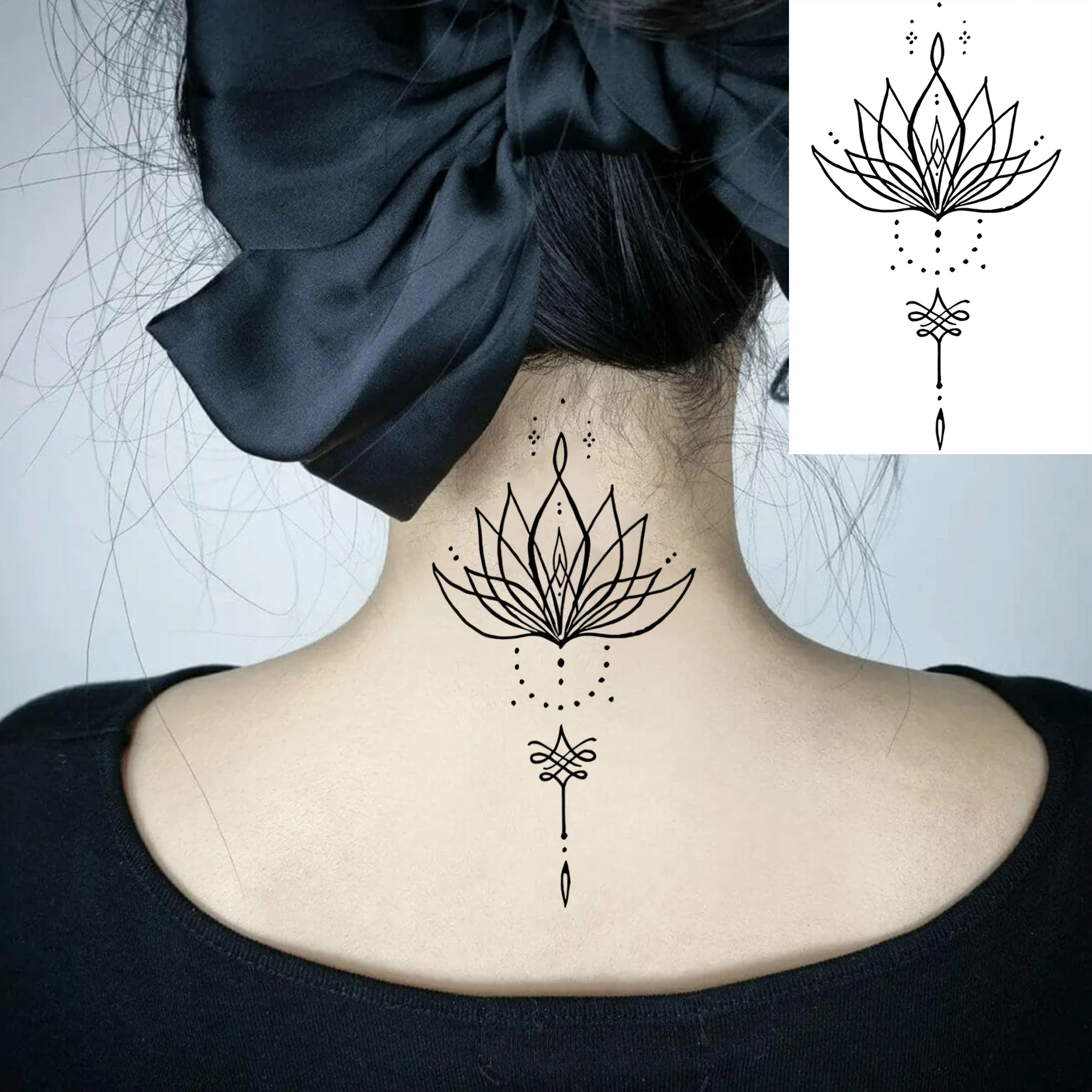 1 Sheet Lotus Butterfly Flower Temporary Tattoos For Women Hands Neck, Fake Tattoo Sticker Long Lasting Realistic Tatoo Body Art