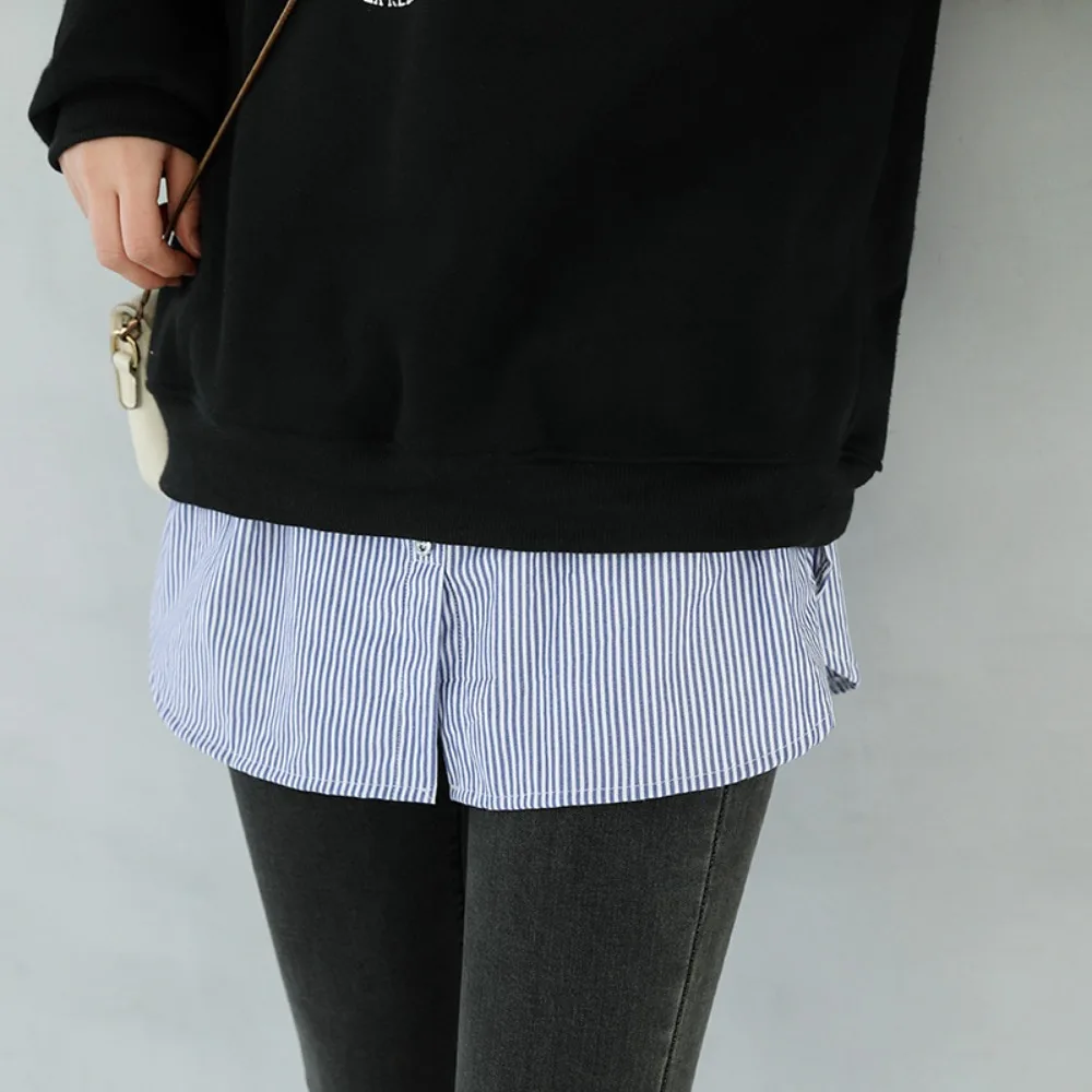 Youth Temperament Blue Striped Shirt for Ladies Style Fake Hem Short Skirt with Bottom Skirt Underneath Women's Clothing Skirts