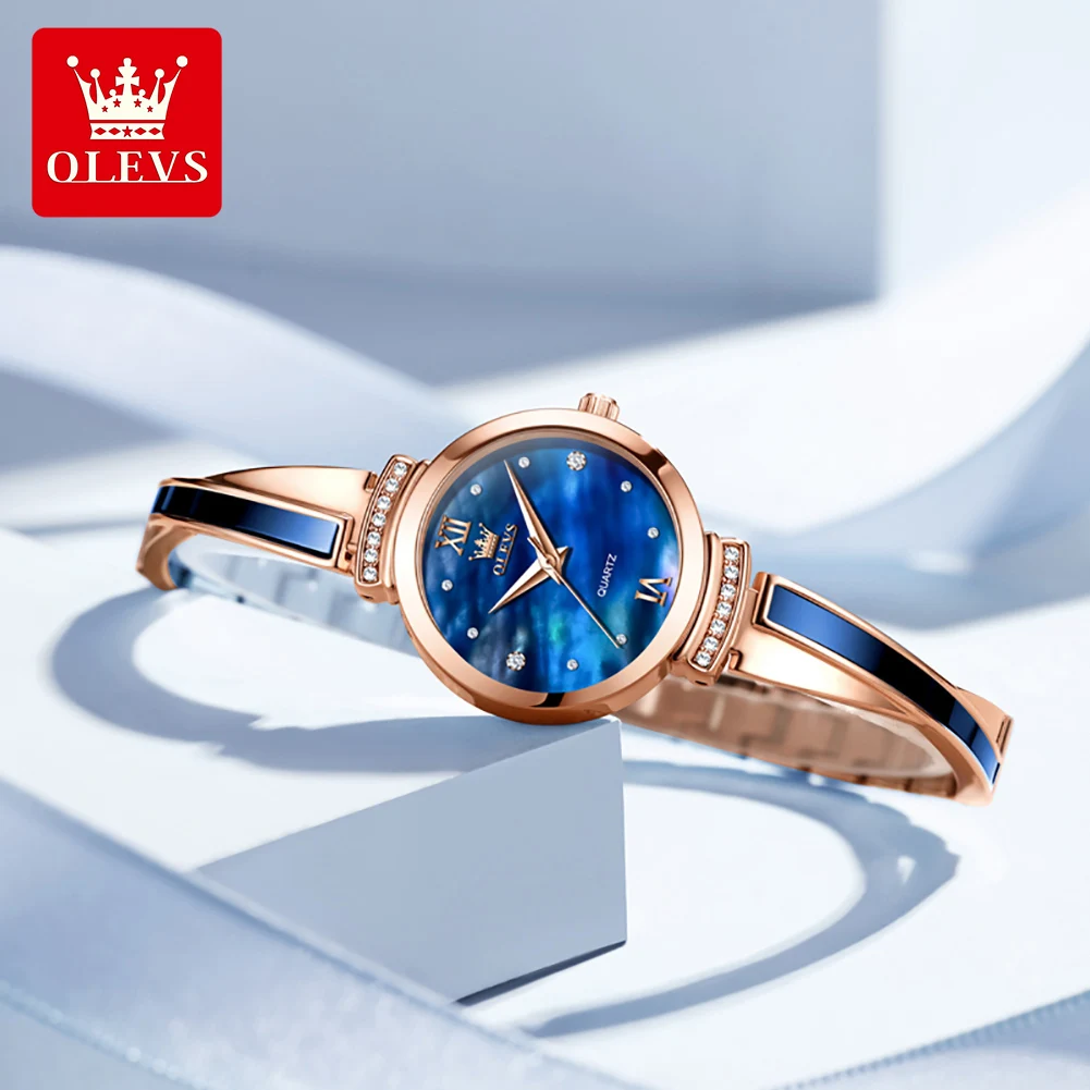 OLEVS 7140 Fashion Women's Watches Unique Bracelet Design Elegant Wristwatch Original Luxury Rose Gold Quartz Ladies Watch 7140